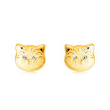 Cercei din aur de 14K - cap de pisicuță cu ochi rotunzi din zirconiu