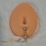 Piercing auriu de buric cu cruciulita si cristale - 5 cm, tija groasa