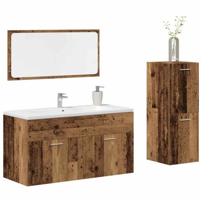 Set mobilier de baie, 3 piese, lemn vechi, lemn prelucrat foto