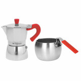 Cumpara ieftin Set cafetiera si fierbator lapte Grancucina, Tognana, aluminiu, argintiu/rosu