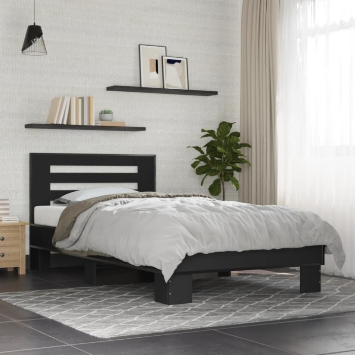vidaXL Cadru de pat, negru, 100x200 cm, lemn prelucrat și metal 845647
