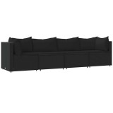 Set mobilier relaxare gradina 4 piese cu perne poliratan negru