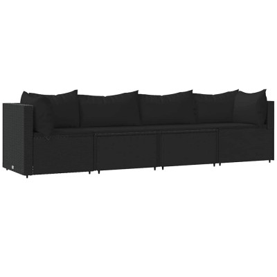 Set mobilier relaxare gradina 4 piese cu perne poliratan negru foto