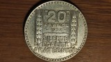 Franta - moneda uriasa argint - 20 franci / francs 1934 &bull; 20 g &bull; ⌀ 35 mm - impecabila !