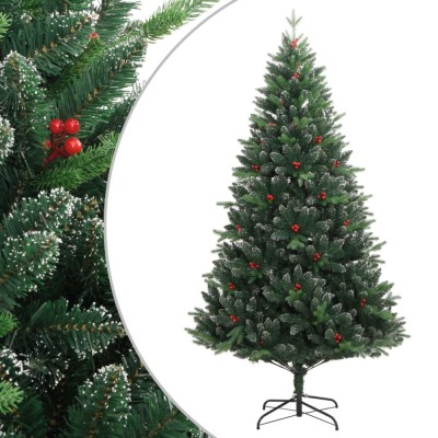 vidaXL Pom de Crăciun artificial cu balamale cu fructe roșii 150 cm foto