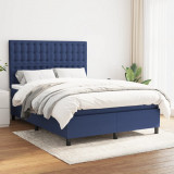 Cumpara ieftin Pat box spring cu saltea, albastru, 140x200 cm, textil