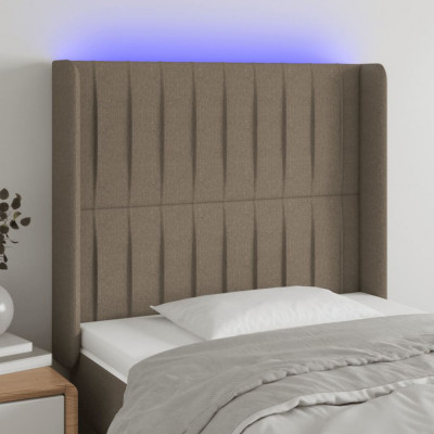 vidaXL Tăblie de pat cu LED, gri taupe, 83x16x118/128 cm, textil foto