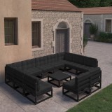 vidaXL Set mobilier grădină cu perne, 10 piese, negru, lemn masiv pin 3077223