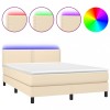 Pat cu arcuri, saltea si LED, crem, 140x190 cm, textil