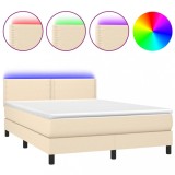 Cumpara ieftin Pat cu arcuri, saltea si LED, crem, 140x190 cm, textil
