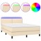 Pat cu arcuri, saltea si LED, crem, 140x190 cm, textil