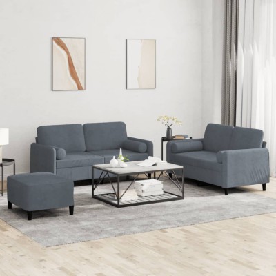 vidaXL Set canapea cu perne, 3 piese, gri &amp;icirc;nchis, catifea 3202005 foto