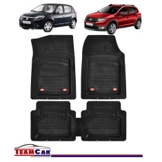 Covorase Auto Tip Tava TEAMCAR&reg; Compatibile Dacia Sandero, Negru, Antiderapante, Fără Miros, Protecție Completă Interior
