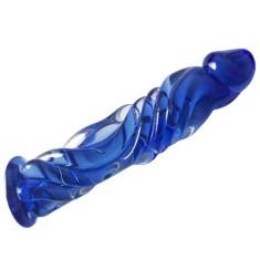 Real Tip Dildo, Sticla Premium, Albastru, 16 cm, Passion Labs