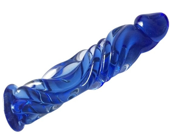 Real Tip Dildo, Sticla Premium, Albastru, 16 cm, Passion Labs