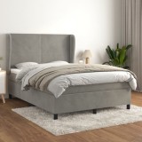 VidaXL Pat box spring cu saltea, gri deschis, 140x200 cm, catifea 3129093
