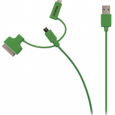 Cablu alimentare si sincronizare verde USB 2.0 - micro USB +adaptor lightning +Apple Dock 30pini 1m cupru Valueline