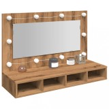 Dulap cu oglindă și LED, Artisan Stejar, 90x31,5x62 cm