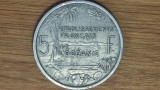 Oceania franceza - moneda coloniala deosebit de rara - 5 franci / francs 1952 ⌀31mm aluminiu - an unic de batere, Australia si Oceania