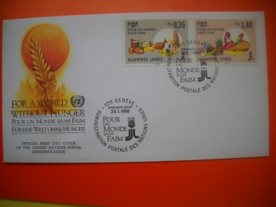 HOPCT PLIC FDC S NR 478 PENTRU O LUME FARA FOAMETE 1988-ONU NATIUNILE UNITE -BIROUL DIN GENEVA -NECIRCULAT foto