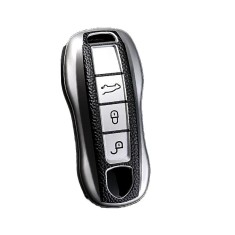 Husa Cheie Compatibila cu Porsche, Smartkey Model Nou, 3 Butoane, Tpu, Aspect piele, Gri