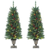 vidaXL Brazi de Crăciun artificiali 2 buc. 100 LED-uri verde 120 cm