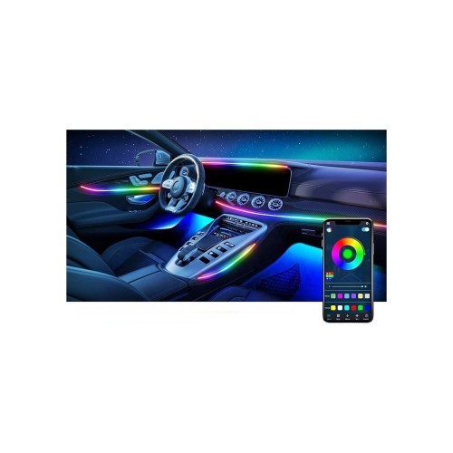 Set lumini ambientale LED RGB digital magic color 18 piese cu aplicatie BTT Cod: HH-20070 Automotive TrustedCars