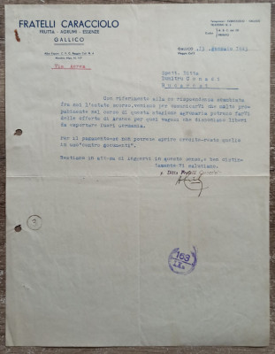 Scrisoare catre comerciant roman, Fratelli Caracciolo, Gallico 1943 foto