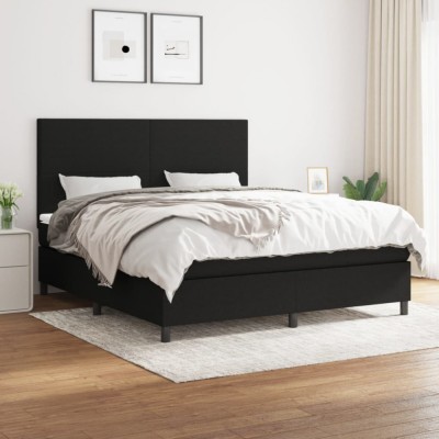 vidaXL Pat box spring cu saltea, negru, 180x200 cm, catifea foto