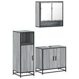 Cumpara ieftin Set mobilier de baie, 3 piese, gri sonoma, lemn prelucrat
