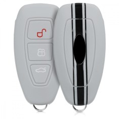 Husa Cheie Auto pentru Ford - 3 Butoane - Keyless Go, Silicon, Alb, 44708.13 foto