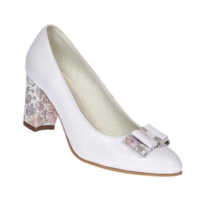 Pantofi dama eleganti din piele naturala box toc 7cm, Alb A41APF foto