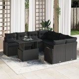 Set de canapea gradina cu 9 piese cu perne ratan poly negru Gossi, canapea de gradina cu 2 locuri cu perne ratan poly negru Gossi