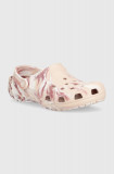 Crocs papuci Classic Marbled Clog femei, culoarea roz, 206867
