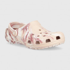 Crocs papuci Classic Marbled Clog femei, culoarea roz, 206867