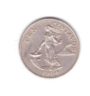 Moneda Filipine 10 centavos 1964, stare foarte buna, curata foto