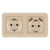 Cumpara ieftin Priza Dubla De Perete cu 2 Porturi USB Techstar&reg; TS-PC, 110-250V, 16A, Ignifuga, 80x151mm, Auriu