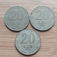 Moneda Romania 20 lei 1991,1992,1993