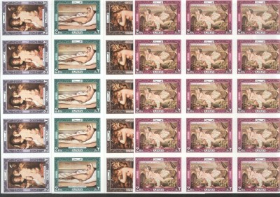 Ajman 1969 15 x Paintings Nudes imperf. in block Mi.435-438 MNH DA.227 foto