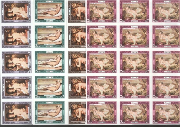 Ajman 1969 15 x Paintings Nudes imperf. in block Mi.435-438 MNH DA.227
