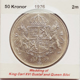 477 Suedia 50 Kronor 1976 Carl XVI Gustaf (Royal Wedding) km 854 argint