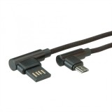 Cablu reversibil micro USB-B 2.0 la USB-A unghi T-T 0.8m Negru, Roline 11.02.8720*