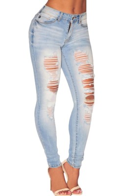 CL551 Jeans Skinny cu talie medie si rupturi decorative foto