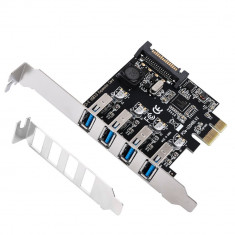 Adaptor PCIe 1X cu 4 porturi USB 3.0 - Revizia 2020.2 - Low profile foto