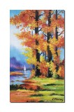 Cumpara ieftin Tablou pictat manual, Peisaj feeric cu iola, 50x30cm ulei pe panza, gata de agatat pe perete