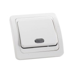 Intrerupator simplu cu indicator luminos Comtec Eco, incastrat, ceramica, rama inclusa, alb foto