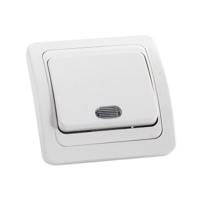 Intrerupator simplu cu indicator luminos Comtec Eco, incastrat, ceramica, rama inclusa, alb foto