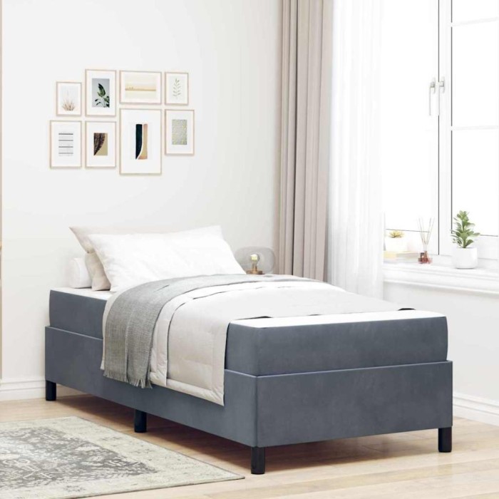vidaXL Cadru de pat cu saltea Gri &icirc;nchis și Alb 100 x 200 cm Catifea