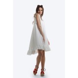 Rochie casual alba ampla cu volan si fara maneci