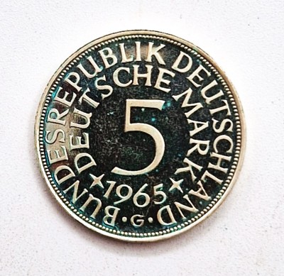 moneda argint GERMANIA FEDERALA 5 Mark 1965 ( G ) aUNC km # 112 foto